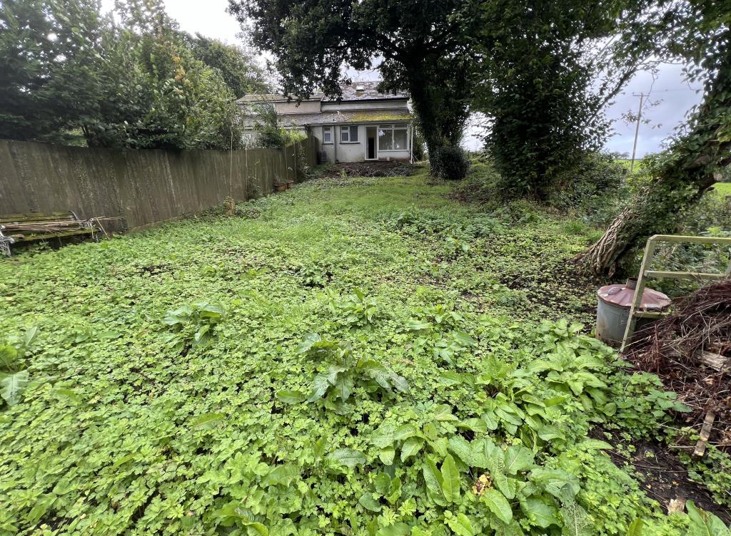 Lot: 115 - COTTAGE FOR REFURBISHMENT WITH LARGE GARDEN AND PARKING, PLUS SEPARATE PADDOCK - View from the bottom of the garden to the rear of the house
